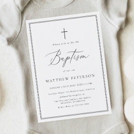 Elegant Black Calligraphy Baptism Invitation Einladung