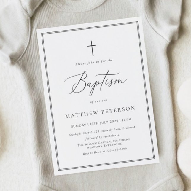 Elegant Black Calligraphy Baptism Invitation Einladung (Von Creator hochgeladen)