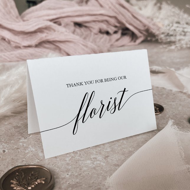 Elegant Black Calligraphy Florist Danke Karte (Von Creator hochgeladen)