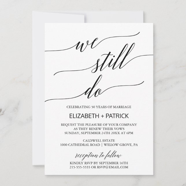 Elegant Black Calligraphy Vow Renewal Einladung (Vorderseite)