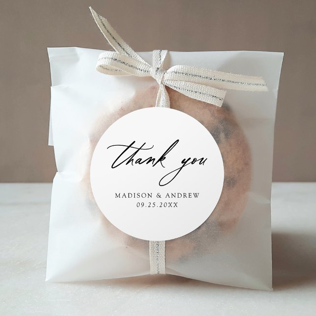 Elegant Black Calligraphy Wedding Thank You Runder Aufkleber (Von Creator hochgeladen)