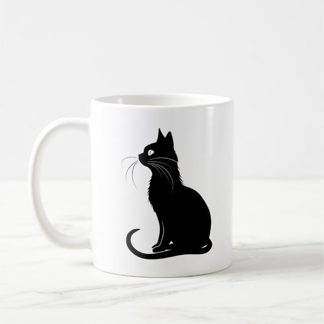 Elegant Black Cat Silhouette Mug (Gauche)
