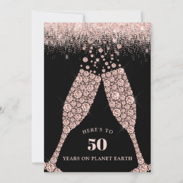 Elegant Black Champagne Toast 50. Geburtstagsparty Einladung