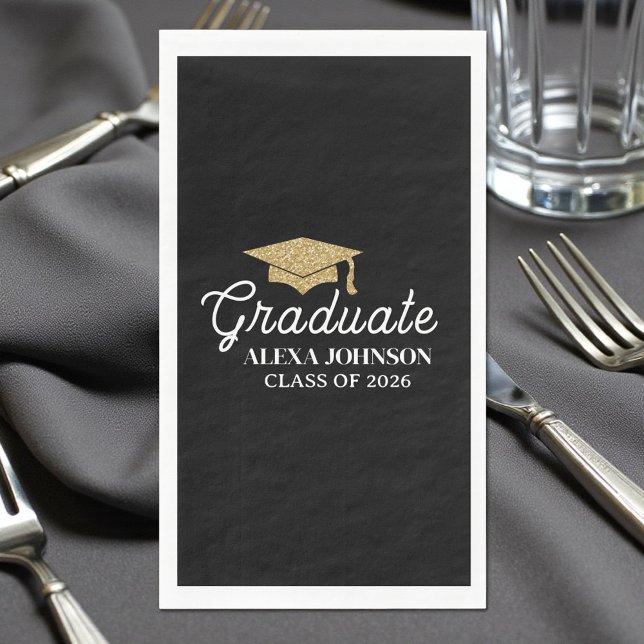 Elegant Black Class Of 2026 Graduation Serviette (Von Creator hochgeladen)