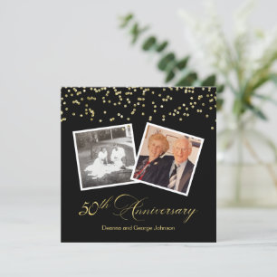 Elegant Black Confetti 50. Hochzeitstag Einladung