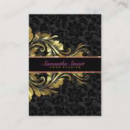 Elegant Black Damasks Gold Floral Lace Visitenkarte
