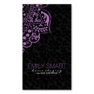 Elegant Black Damasks Lila Vintage Spitze Magnetische Visitenkarte