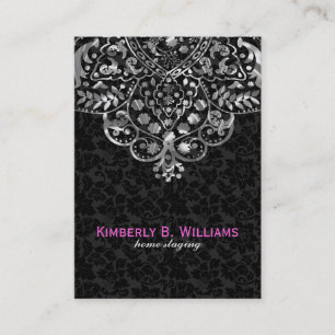 Elegant Black Damasks Silver Metallic Vintage Spit Visitenkarte