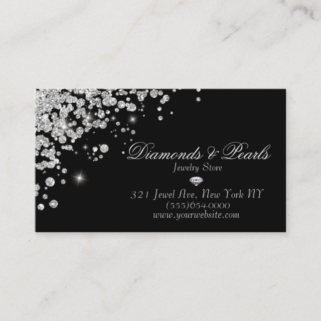 Elegant Black Diamond Jewel Designed Sparkle Visitenkarte (Vorderseite)