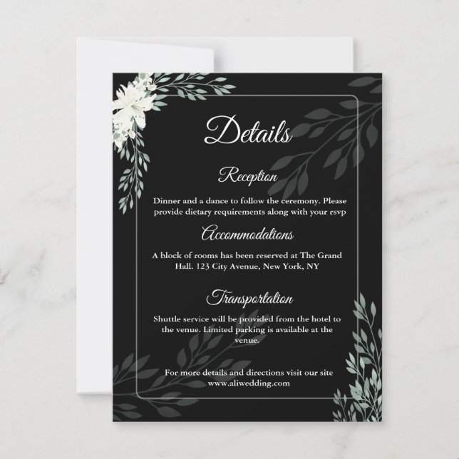 Elegant Black Enclosure Card with White Lily Dankeskarte (Vorderseite)