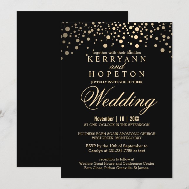Elégant Black et Gold Faux Foil Dots Invitation (Devant / Derrière)