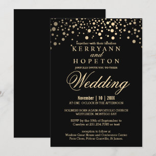 Elégant Black et Gold Faux Foil Dots Invitation