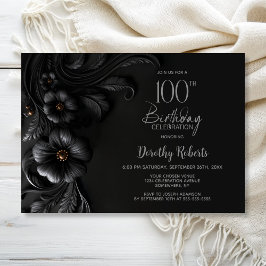 Elegant Black Floral 100th Birthday Party Einladung