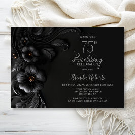 Elegant Black Floral 75th Birthday Party Einladung