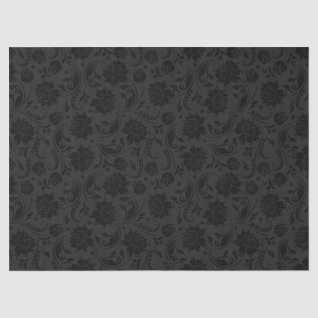 Elegant Black Floral Damasks 2 Over Dark Gray Seidenpapier (Vorderseite)