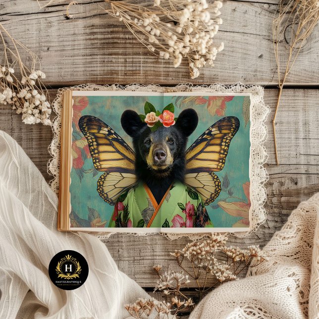 Elegant Black Floral Fantasy Bear Decoupage  Seidenpapier (Von Creator hochgeladen)