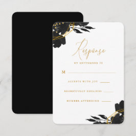 Elegant Black Floral Gold Wedding Rsvp Karte