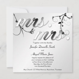Elegant Black Floral Mrs. & Mrs. Wedding Einladung