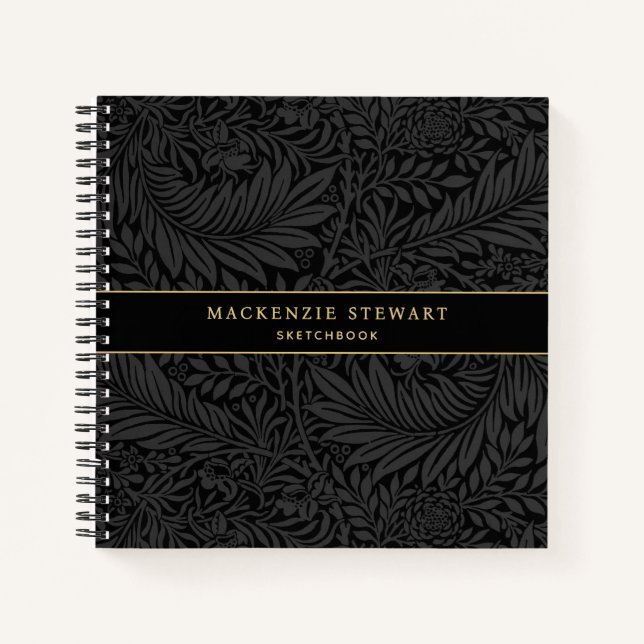 Elegant Black Floral Pattern Sketchbook Notizbuch (Vorderseite)