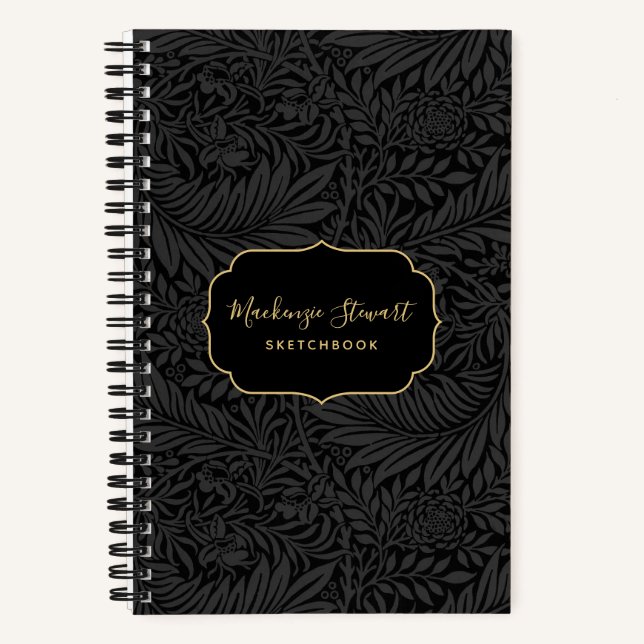 Elegant Black Floral Pattern Sketchbook Notizbuch (Vorderseite)
