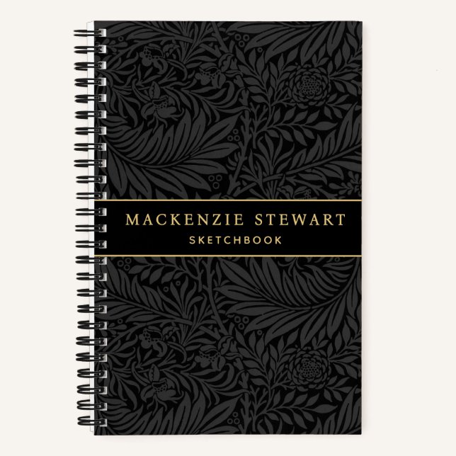 Elegant Black Floral Pattern Sketchbook Notizbuch (Vorderseite)