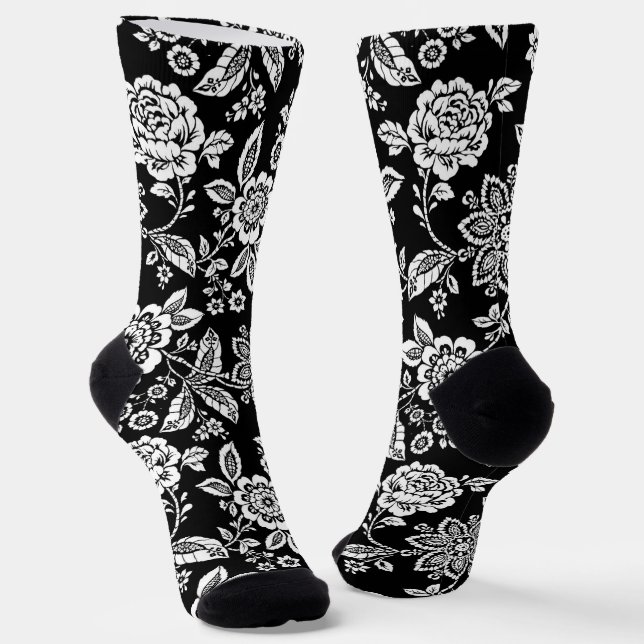 Elegant Black Floral Socken (Gewinkelt)
