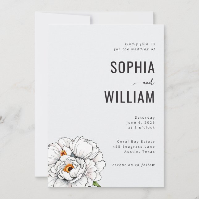 Elegant Black Floral Wedding Invitation (Devant)
