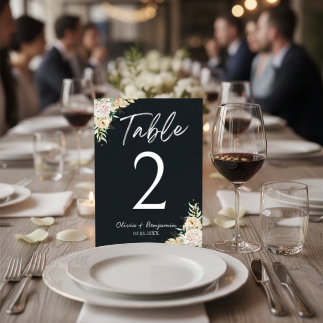 Elegant Black Floral Wedding Table Number Card Tischnummer (Von Creator hochgeladen)