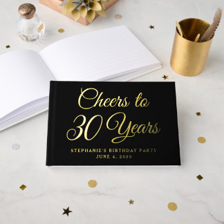 Elegant Black Foil Cheers to 30 Years Gästebuch