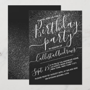 Elegant Black Funkelnd Glitzer Ombre Birthday Einladung