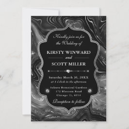 Elegant Black Glitter Marble Gothic Glam Wedding Einladung
