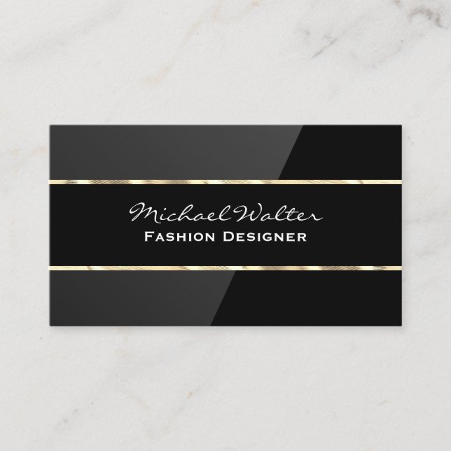 Elegant Black Gloss | Goldschneide Visitenkarte (Vorderseite)