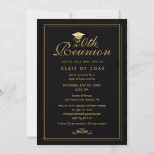 Elegant Black Gold 20. Klasse Wiedersehen Einladun Einladung
