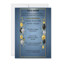 Elegant Black Gold 30th Birthday Party Invitation