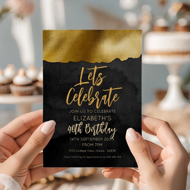 Elegant Black Gold 40. Geburtstag Einladung (Von Creator hochgeladen)