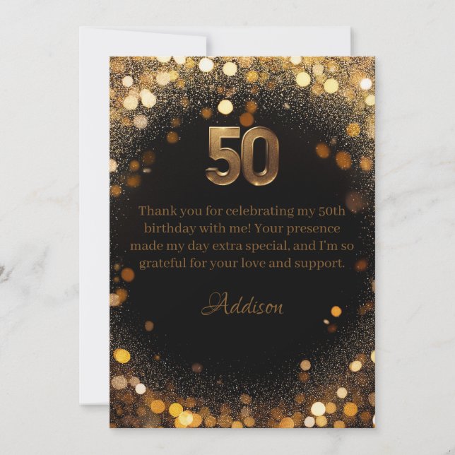 Elégant Black & Gold 50e anniversaire Carte de rem (Devant)