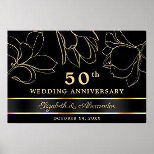 Elégant Black Gold 50e anniversaire Mariage Poster