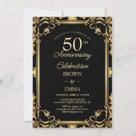 Elegant Black Gold 50th Anniversary Celebration In Einladung
