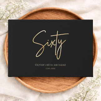 Elegant Black & Gold 60th Birthday Gästebuch