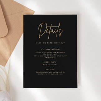 Elegant Black Gold 80th Birthday Details Card