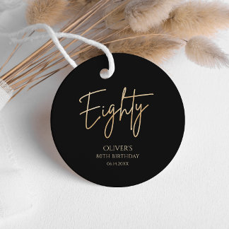 Elegant Black Gold 80th Birthday Round Geschenkanhänger