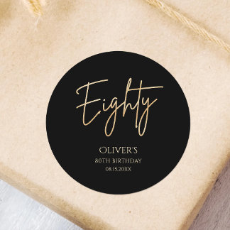 Elegant Black Gold 80th Birthday Runder Aufkleber