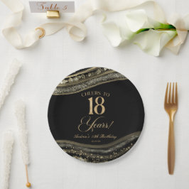Elegant Black Gold Agate 18th Birthday Party Pappteller