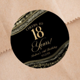 Elegant Black Gold Agate 18th Birthday Party Runder Aufkleber
