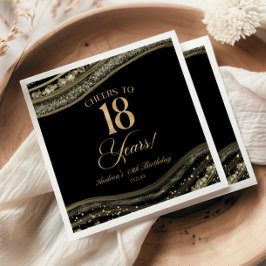 Elegant Black Gold Agate 18th Birthday Party Serviette