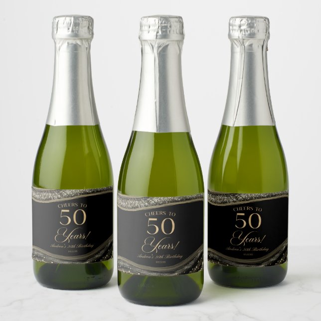 Elegant Black Gold Agate 50th Birthday Party (Flaschen)