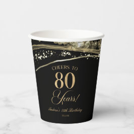 Elegant Black Gold Agate 80th Birthday Party Pappbecher