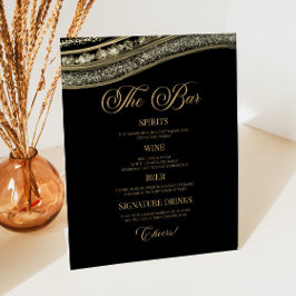 Elegant Black Gold Agate Party Bar Menu Sockelschild