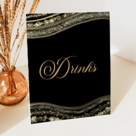 Elegant Black Gold Agate Party Drinks Sockelschild