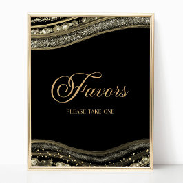 Elegant Black Gold Agate Party Favors Sign Poster